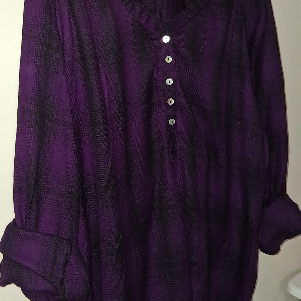 Rebecca Malone Purple Plaid Henley Tunic Top - Picture 2 of 7